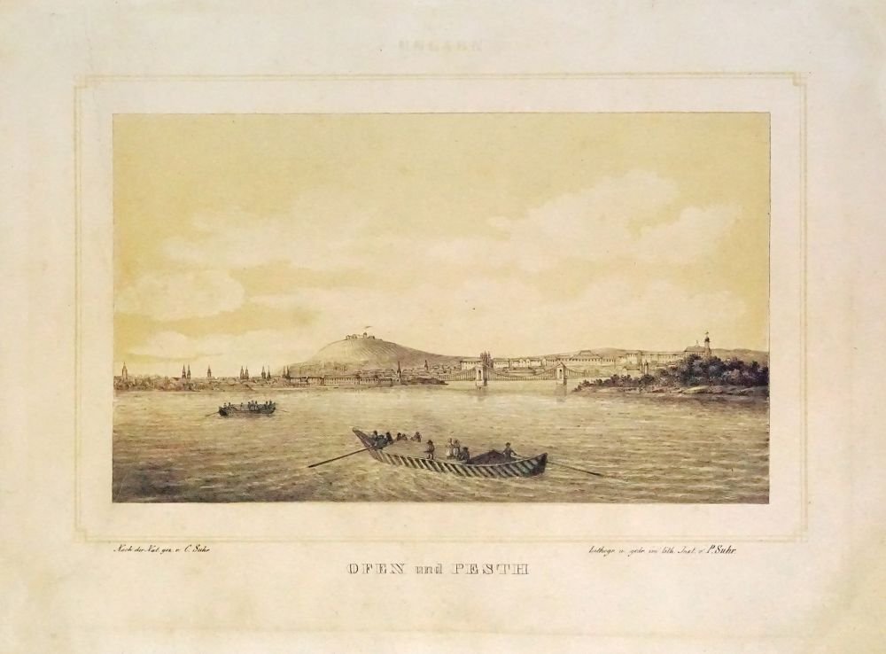 Buda és Pest látképe dél felől. Ofen und Pesth