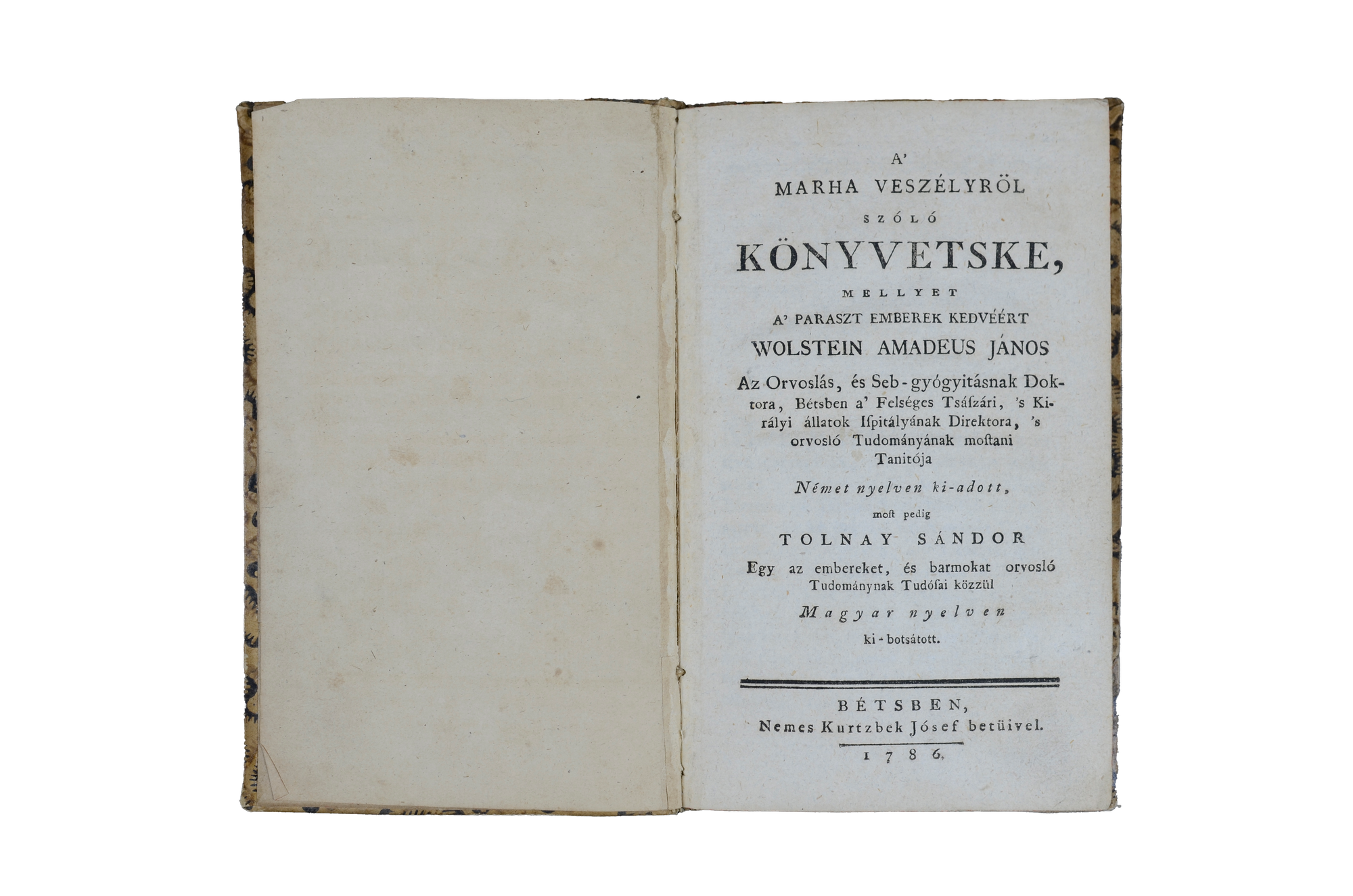 Wolstein, Amadeus [Johann] János: A’ marha veszélyröl szóló könyvetske