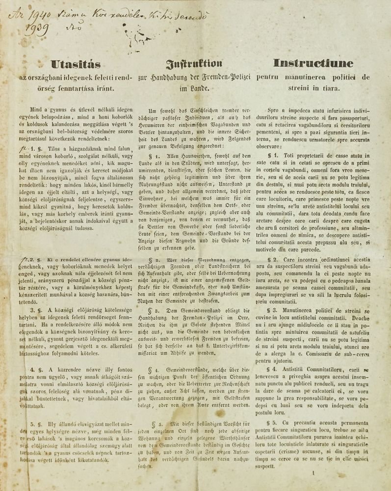 Utasítás az országbani idegenek feletti rendőrség fenntartása iránt -