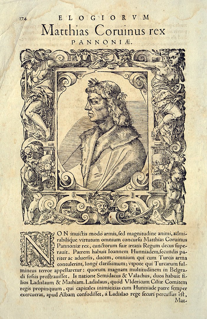 Paolo Giovio: Mátyás király fametszetű képe.