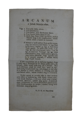 MAYERBERG, Fr. R. H.: Arcanum a’ juhok mételye ellen
