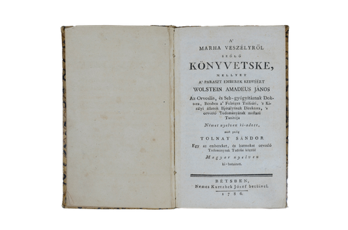 Wolstein, Amadeus [Johann] János: A’ marha veszélyröl szóló könyvetske
