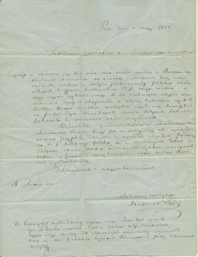Kossuth Lajos levele Burg Károly gazdasági tanácsnoknak.