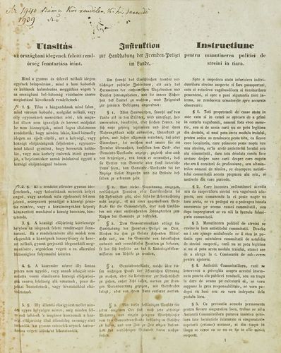 Utasítás az országbani idegenek feletti rendőrség fenntartása iránt -
